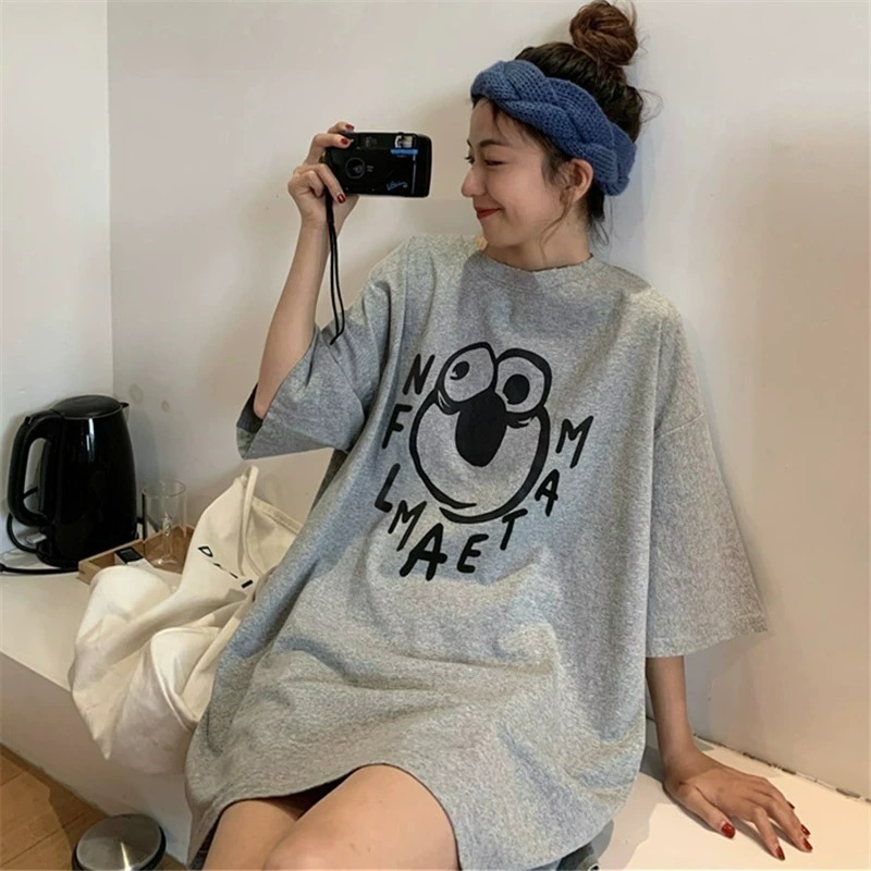 ✨台灣現貨✨原宿風insT恤｜夏季學生風韓版女裝｜寬鬆慵懶風短袖｜四色（白/灰/黃/紫）-細節圖3