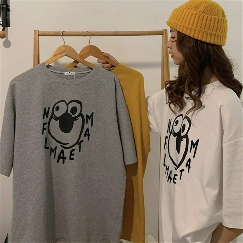 ✨台灣現貨✨原宿風insT恤｜夏季學生風韓版女裝｜寬鬆慵懶風短袖｜四色（白/灰/黃/紫）-細節圖4