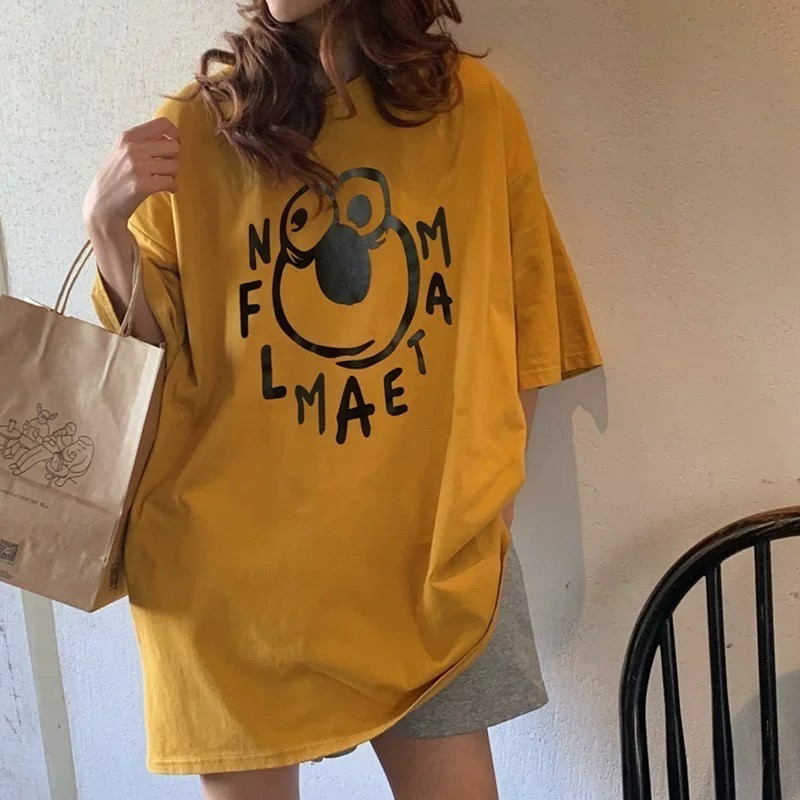 ✨台灣現貨✨原宿風insT恤｜夏季學生風韓版女裝｜寬鬆慵懶風短袖｜四色（白/灰/黃/紫）-細節圖5