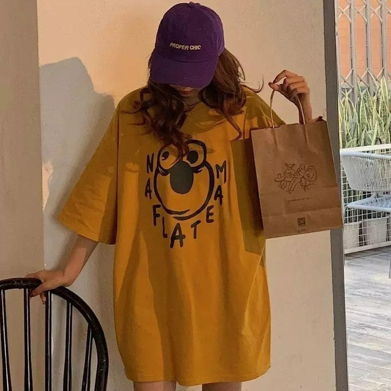 ✨台灣現貨✨原宿風insT恤｜夏季學生風韓版女裝｜寬鬆慵懶風短袖｜四色（白/灰/黃/紫）-細節圖6