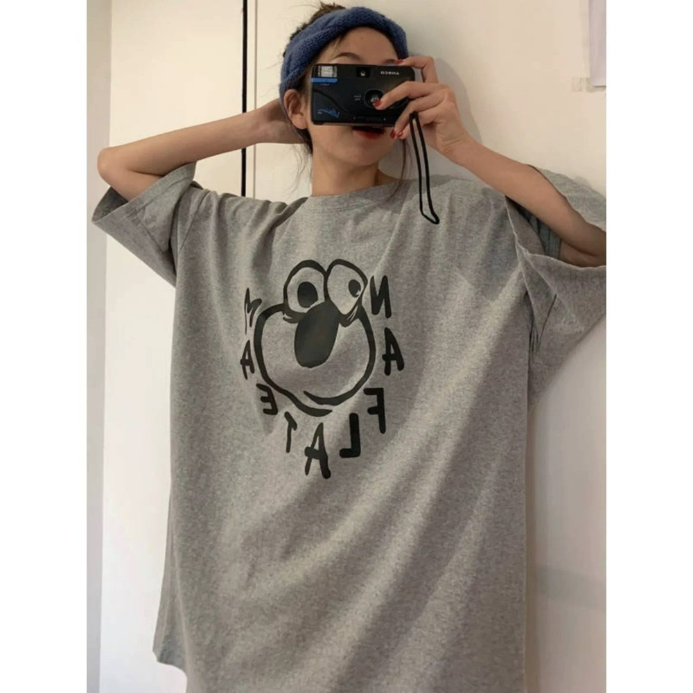 ✨台灣現貨✨原宿風insT恤｜夏季學生風韓版女裝｜寬鬆慵懶風短袖｜四色（白/灰/黃/紫）-規格圖7