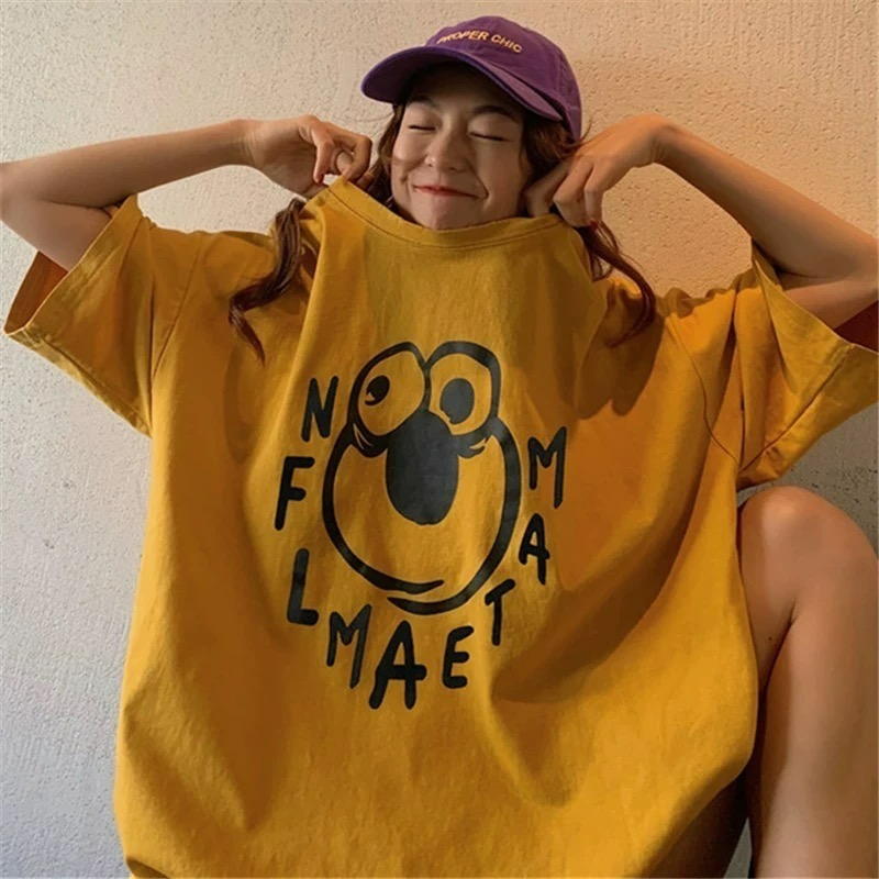 ✨台灣現貨✨原宿風insT恤｜夏季學生風韓版女裝｜寬鬆慵懶風短袖｜四色（白/灰/黃/紫）-規格圖7