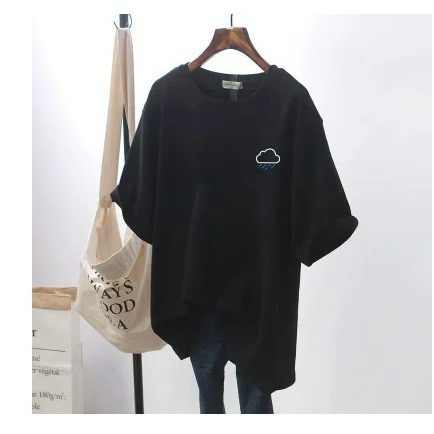 ✨台灣現貨✨韓版短袖圓領T恤｜可愛雲朵印花寬鬆短袖｜簡約百搭學生休閒上衣｜二色（白/黑）-規格圖4