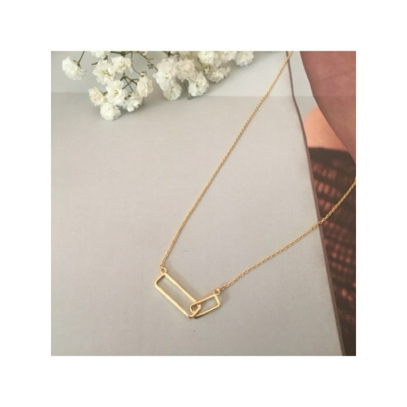 ✨台灣現貨✨😘正韓😘文青風雙環項鍊｜925純銀長方型連接設計｜金色簡約鎖骨鏈｜單色（金）-細節圖3