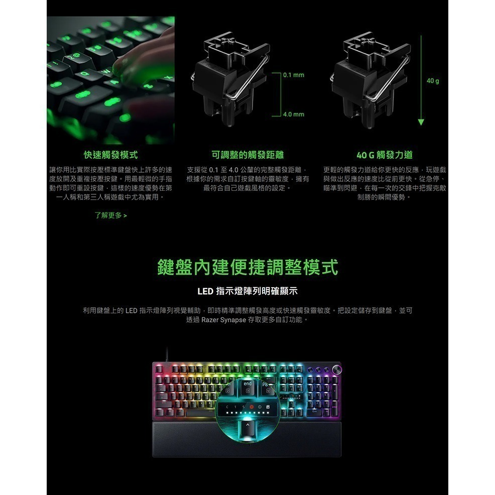 Razer 雷蛇 獵魂光蛛 V3 Pro-Analog 黑色 白色 鍵盤光學軸 中文 TKL 光軸 旋鈕 PBT鍵帽-細節圖4
