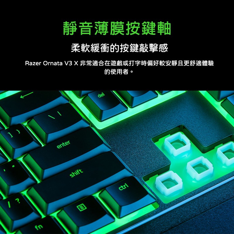 Razer 雷蛇 ORNATA V3 X 雨林狼蛛鍵盤 靜音薄膜按鍵軸 防潑水 人體工學護腕墊-細節圖5