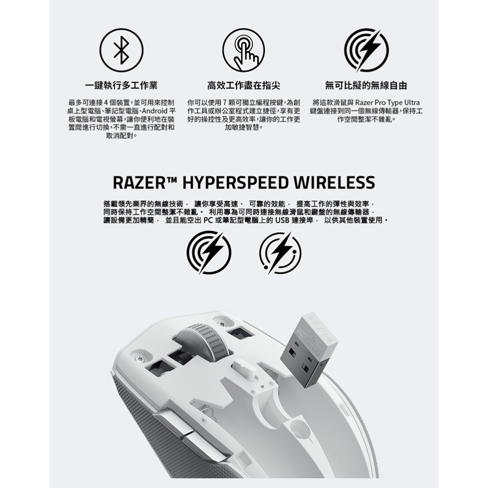 Razer 雷蛇 Pro Click Mini 無線滑鼠 12000dpi 人體工學 藍芽 2.4G 5000萬次點擊-細節圖8