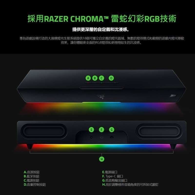 Razer 雷蛇 LEVIATHAN V2 利維坦巨獸喇叭 藍牙 精巧外型 RGB加持 多個驅動單體 低音揚聲器-細節圖9