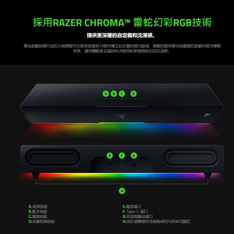 Razer 雷蛇 LEVIATHAN V2 利維坦巨獸喇叭 藍牙 精巧外型 RGB加持 多個驅動單體 低音揚聲器-細節圖9