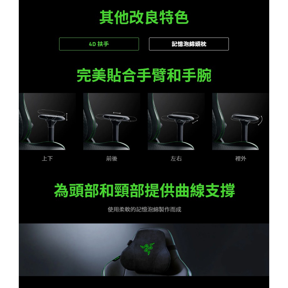 Razer 雷蛇 Iskur V2 電競椅 記憶泡棉頭枕 4D扶手 高密度泡棉 電腦椅 雷蛇電競椅 辦公椅 賽車椅-細節圖6