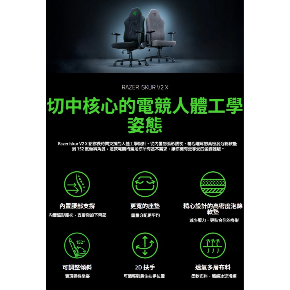 Razer 雷蛇 Iskur V2 X 電競椅 加寬座墊 2D扶手 高密度泡棉 電腦椅 雷蛇電競椅 辦公椅 賽車椅-細節圖3