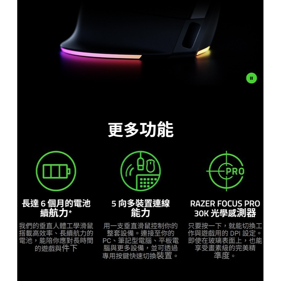 Razer 雷蛇 Pro Click V2 直立式滑鼠 三模 5向多裝置連線 人體工學設計 無線滑鼠 雷蛇滑鼠-細節圖7