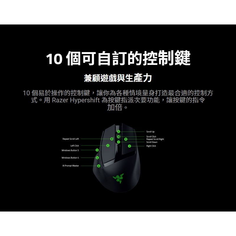 Razer 雷蛇 Basilisk Mobile 巴塞利斯蛇 無線電競滑鼠 三模連線 人體工學設計 電競滑鼠 雷蛇滑鼠-細節圖5