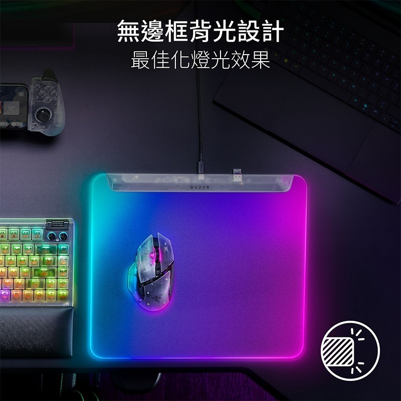 Razer 雷蛇 Firefly V2 PRO 烈焰神蟲 滑鼠墊 Phantom 白 全平面背光設計 紋理表面-細節圖3