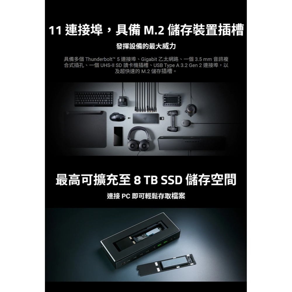 Razer 雷蛇 Thunderbolt 5 Dock 白 擴充基座 11個連接埠 支援三個顯示器 擴充底座 擴充塢-細節圖5