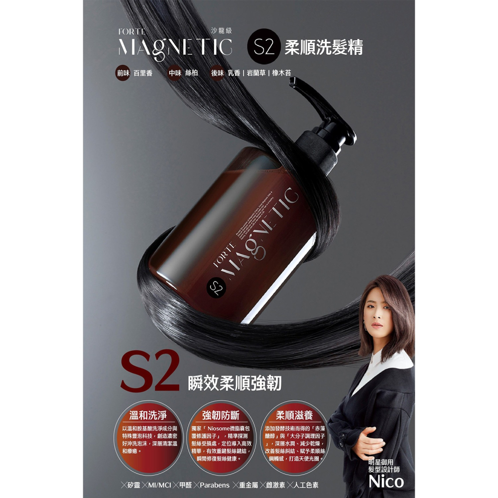 台塑生醫小磁瓶 FORTE Magnetic 小磁瓶 S1蓬鬆洗髮精 S2柔順洗髮精 S3控油抗屑洗髮精 500g-細節圖2