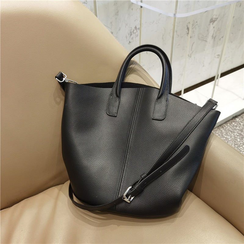 【生活好室】荔枝纹真皮托特包 托特包 側背包女 側背包 肩背包 真皮包包 高級感通勤包 水桶包 通勤包-細節圖4