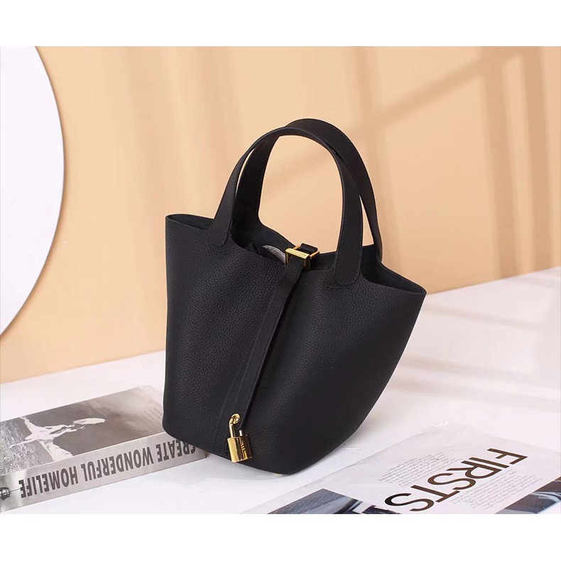 【生活好室】韓版鎖扣子母水桶包 女生包包 手拿包 真皮材質 荔枝牛皮  手提包 肩背包 女生斜背包 小水桶包-細節圖5