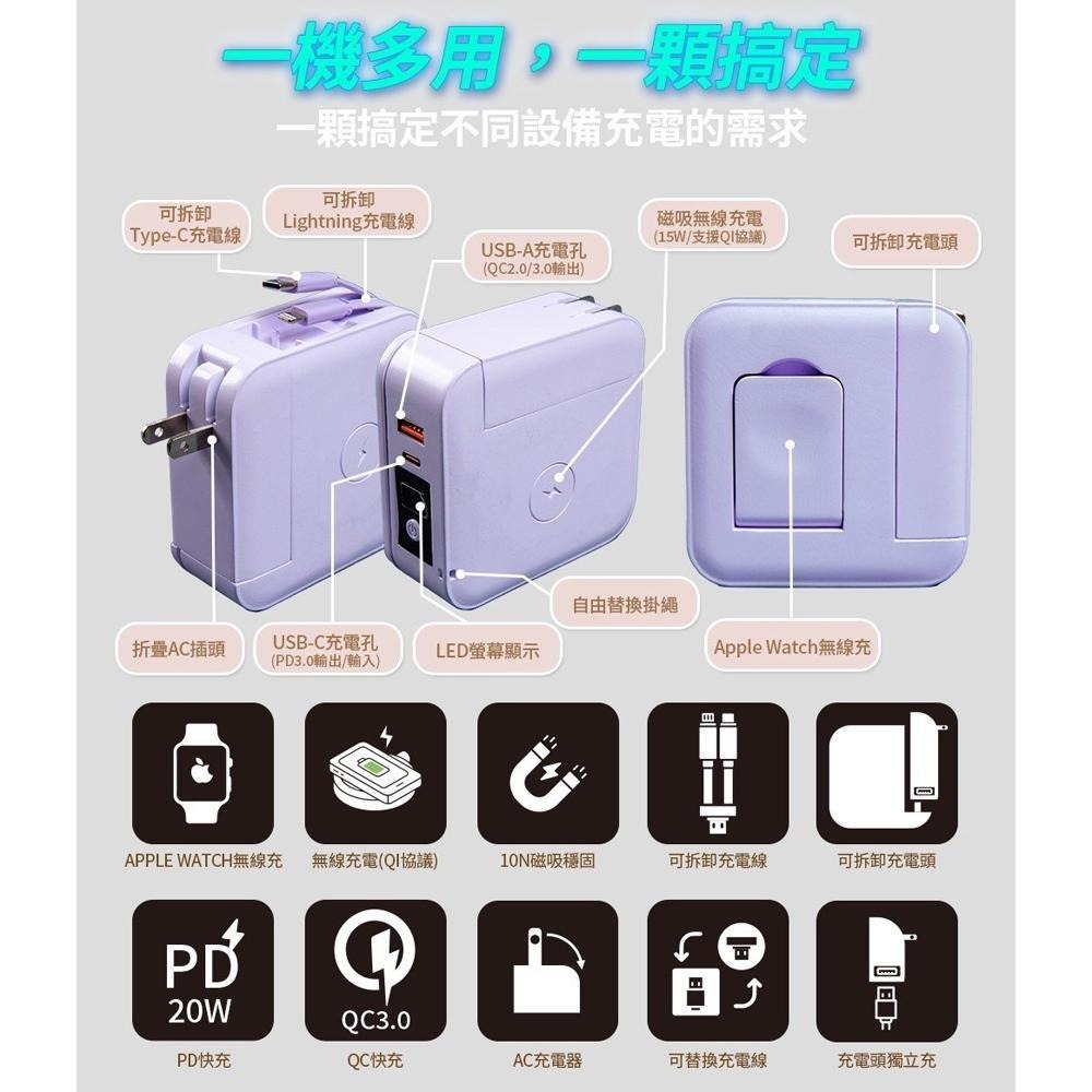 【Mediasonic】10000mAh 萬磁王無線行動電源 可拆充電頭磁吸行動電源 自帶線/無線充/iWatcht充電-細節圖3