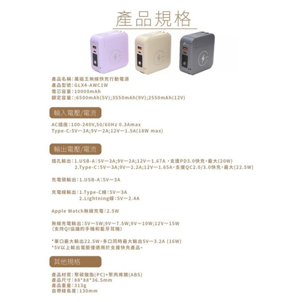 【Mediasonic】10000mAh 萬磁王無線行動電源 可拆充電頭磁吸行動電源 自帶線/無線充/iWatcht充電-細節圖9