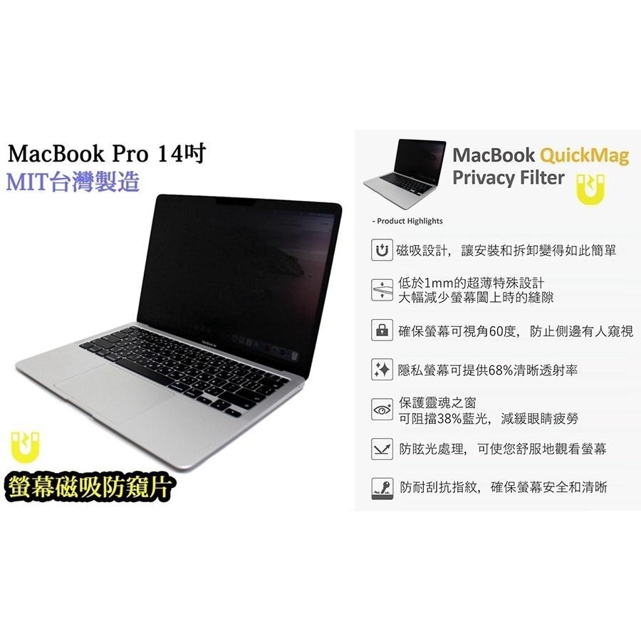 【台灣製造防窺片】MacBook Pro 14吋專用螢幕磁吸防窺片 可拆卸抗藍光防眩光雙向高清晰度保護貼 A2442-細節圖5