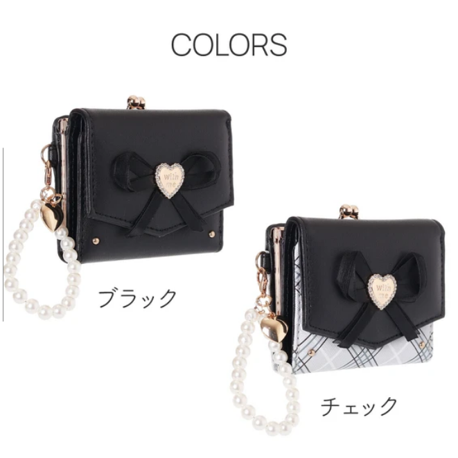 ★cutie_select ★ 預購 日本代購 三折 短夾 錢包 蝴蝶結 皮夾 珍珠鍊 抗菌防臭 口金零錢包 禮物-細節圖2