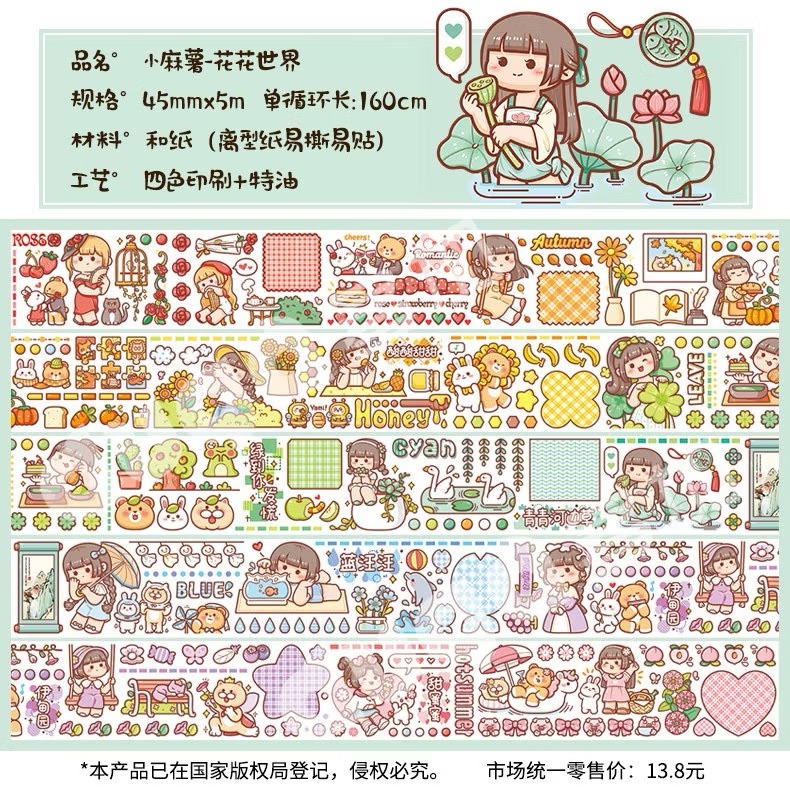 【分裝】小麻糬 奶蓋熊全系列《二十四節氣/小學日記/快樂動物園/名畫系列》和紙/PET膠帶 試吃包-規格圖6