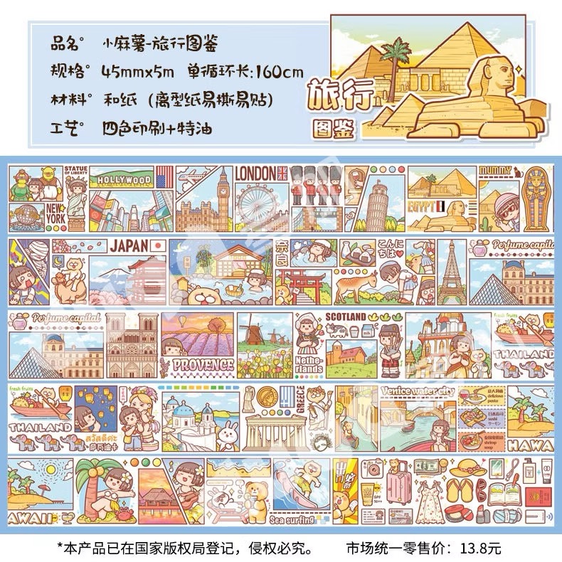 【分裝】小麻糬 奶蓋熊全系列《二十四節氣/小學日記/快樂動物園/名畫系列》和紙/PET膠帶 試吃包-規格圖6