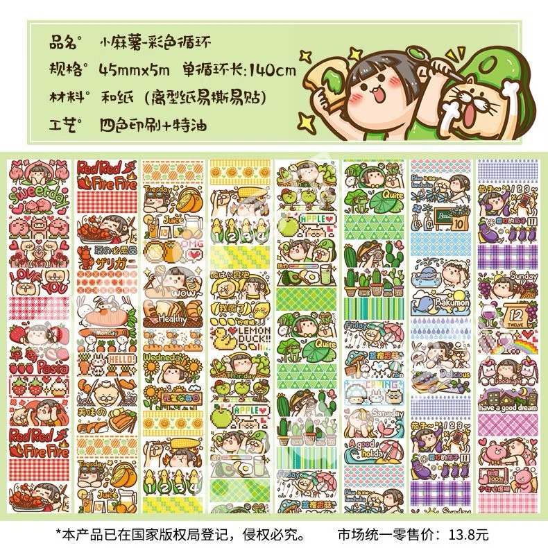 【分裝】小麻糬 奶蓋熊全系列《二十四節氣/小學日記/快樂動物園/名畫系列》和紙/PET膠帶 試吃包-規格圖6
