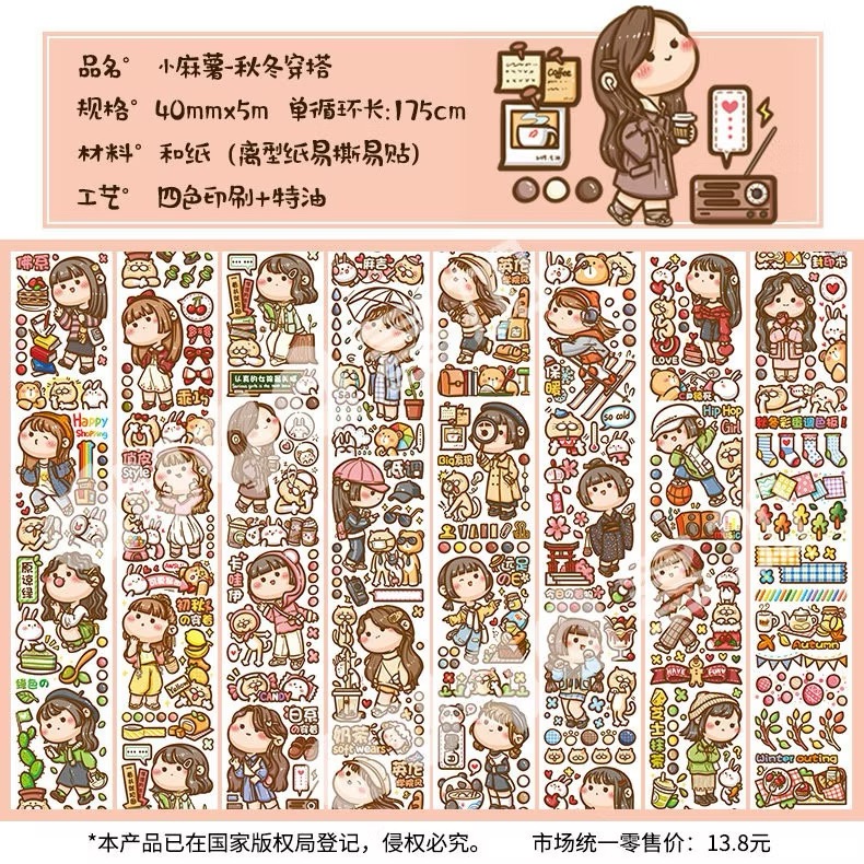 【分裝】小麻糬 奶蓋熊全系列《二十四節氣/小學日記/快樂動物園/名畫系列》和紙/PET膠帶 試吃包-規格圖6