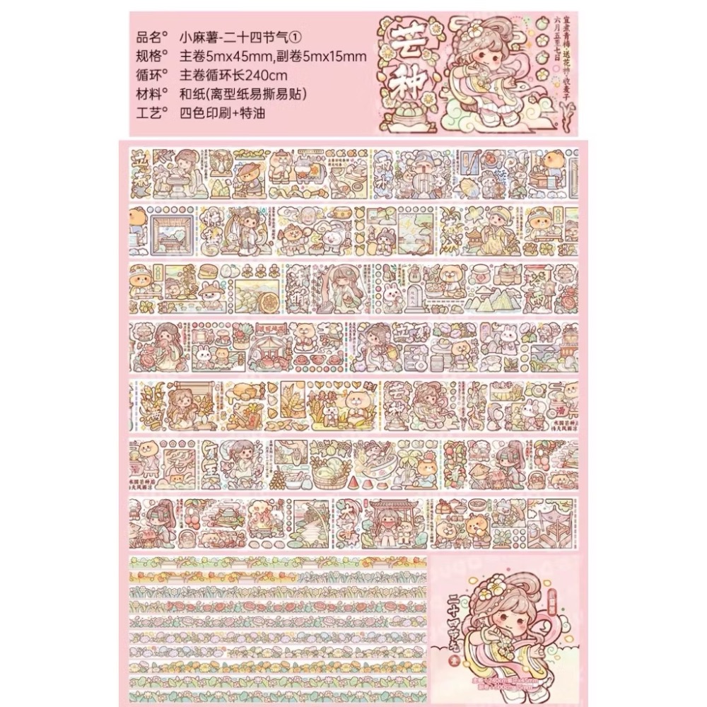 【分裝】小麻糬 奶蓋熊全系列《二十四節氣/小學日記/快樂動物園/名畫系列》和紙/PET膠帶 試吃包-規格圖6