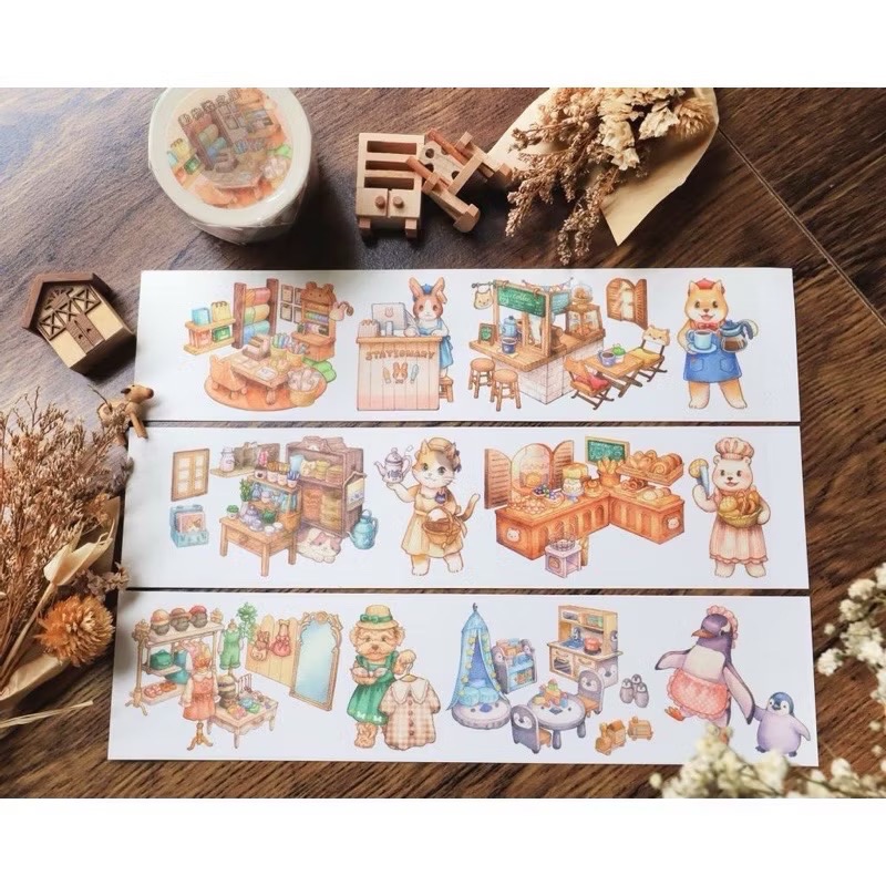 【分裝】Maruco小畫室《新品：小山雀的昭和日常/小企鵝書店/兔兔甜點小屋》和紙 PET膠帶-規格圖1