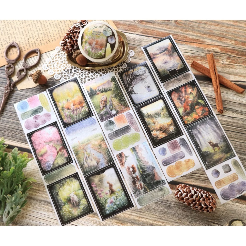 【分裝】Maruco小畫室《新品：小山雀的昭和日常/小企鵝書店/兔兔甜點小屋》和紙 PET膠帶-規格圖1