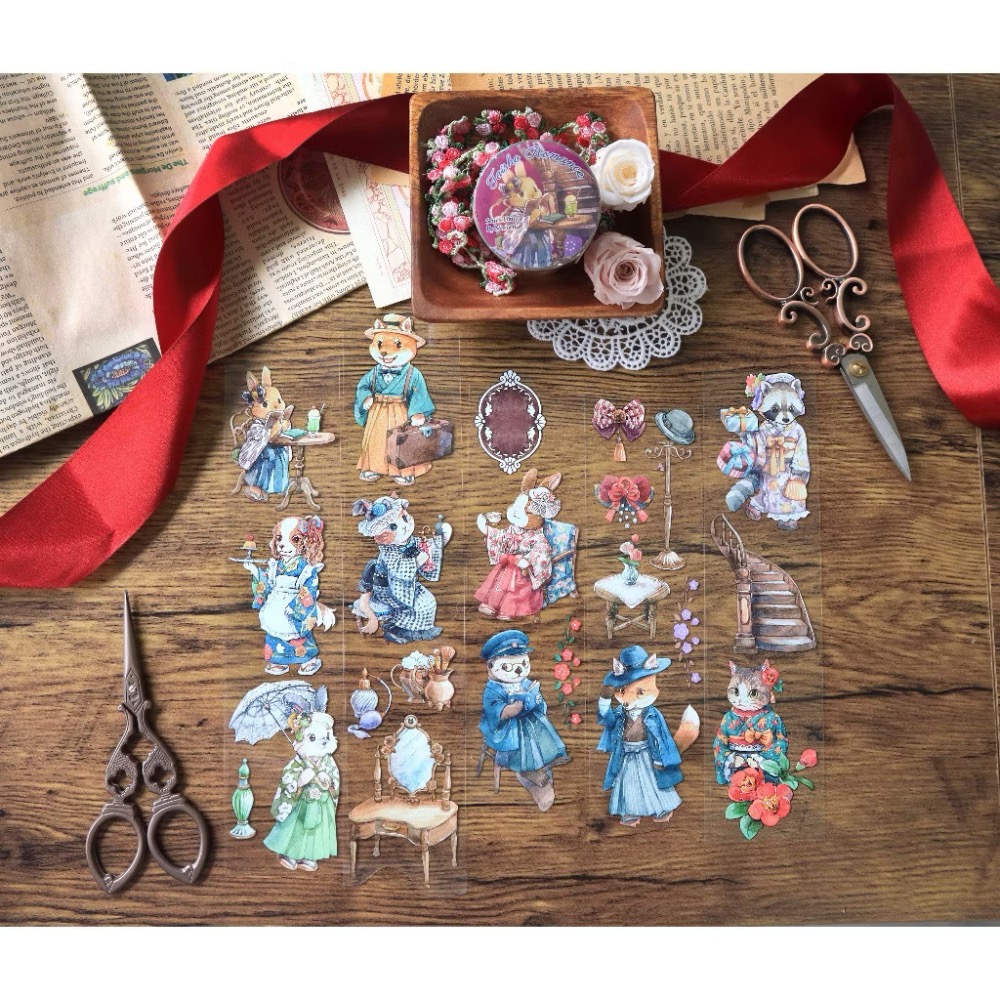 【分裝】Maruco小畫室《新品：小山雀的昭和日常/小企鵝書店/兔兔甜點小屋》和紙 PET膠帶-規格圖1