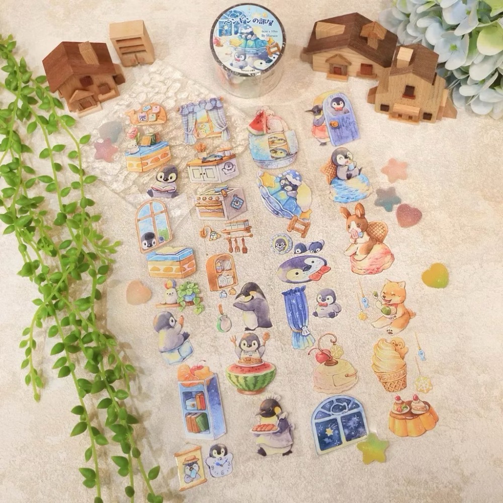 【分裝】Maruco小畫室《新品：小山雀的昭和日常/小企鵝書店/兔兔甜點小屋》和紙 PET膠帶-規格圖1