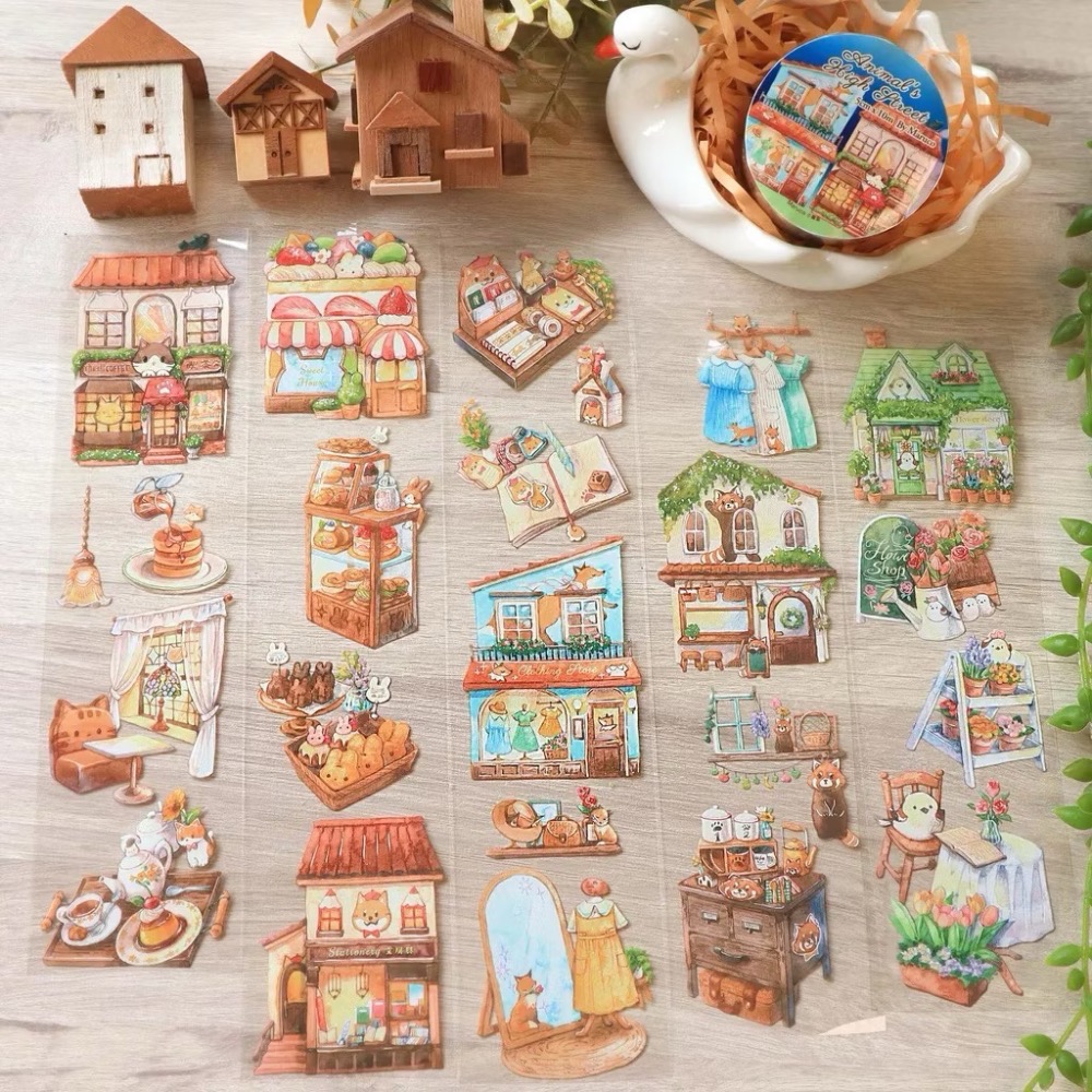 【分裝】Maruco小畫室《新品：小山雀的昭和日常/小企鵝書店/兔兔甜點小屋》和紙 PET膠帶-規格圖1