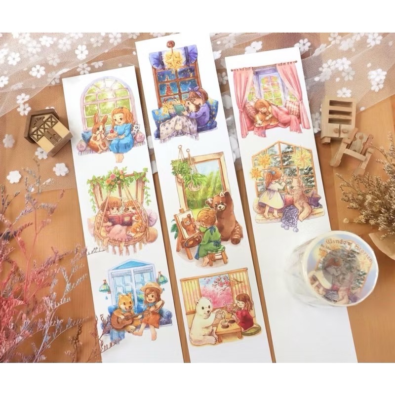 【分裝】Maruco小畫室《新品：小山雀的昭和日常/小企鵝書店/兔兔甜點小屋》和紙 PET膠帶-規格圖1