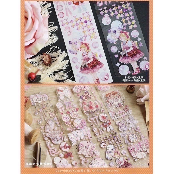 【分裝】Kuma熊口組《似蝶/甜夢藍藍/甜夢粉粉/飄飄/蝶舞》亮面PET膠帶-細節圖4