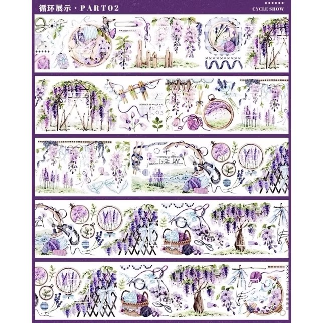 【分裝】NEW手帳工作室《燭光書影/紫意蔥蘢/毒菇求敗/大雞大利/梔子花開/落日集/玉潤珠/極光碎》PET膠帶-規格圖1