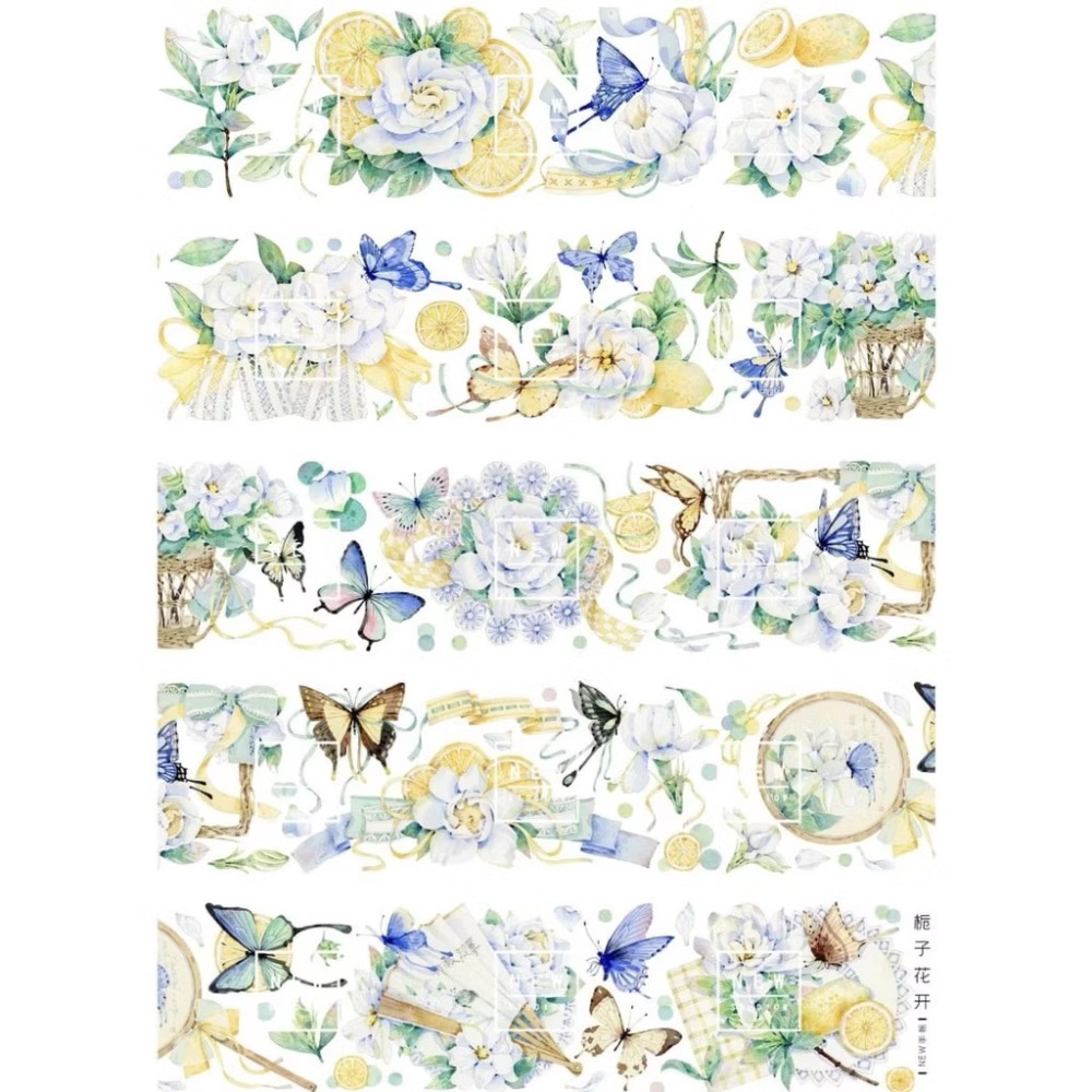 【分裝】NEW手帳工作室《燭光書影/紫意蔥蘢/毒菇求敗/大雞大利/梔子花開/落日集/玉潤珠/極光碎》PET膠帶-規格圖1