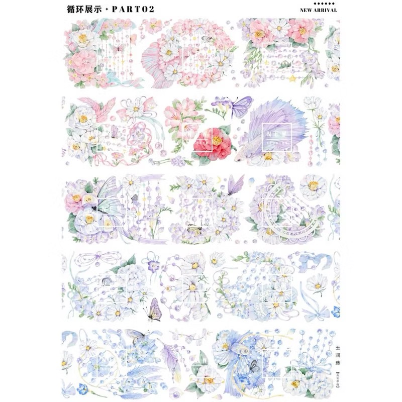 【分裝】NEW手帳工作室《燭光書影/紫意蔥蘢/毒菇求敗/大雞大利/梔子花開/落日集/玉潤珠/極光碎》PET膠帶-規格圖1