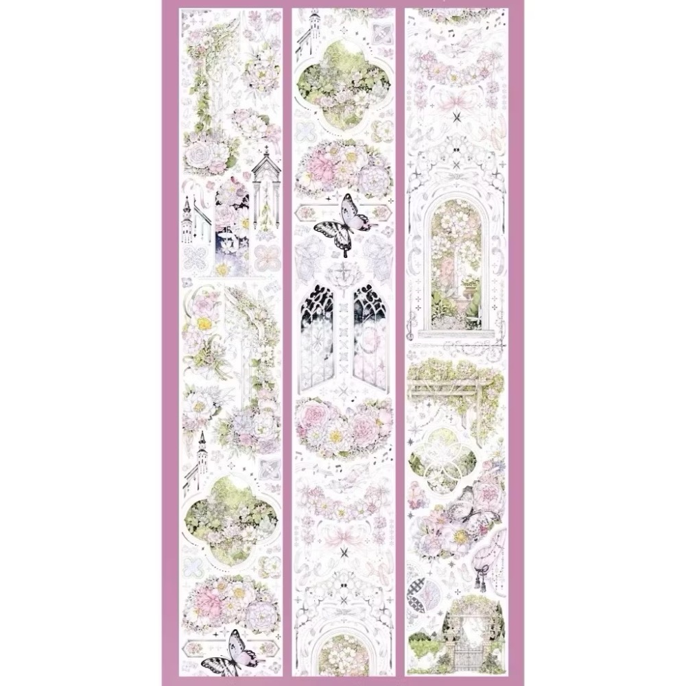 【分裝】Shine手帳工作室《玉指柔/繁花庭/星月襤/森羅園/楹夜狩/天鵝堡/冬蟲/春神/夏綠/秋憶》PET膠帶-規格圖1