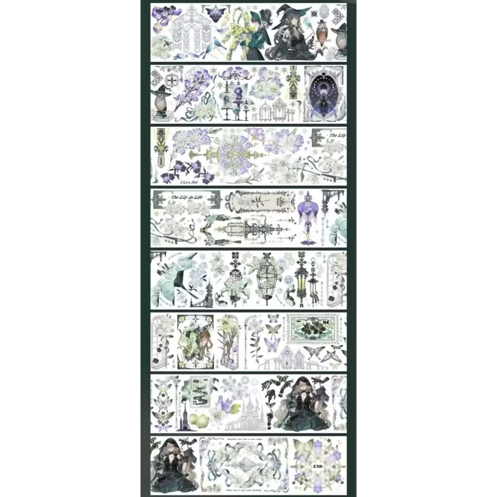 【分裝】Shine手帳工作室《玉指柔/繁花庭/星月襤/森羅園/楹夜狩/天鵝堡/冬蟲/春神/夏綠/秋憶》PET膠帶-規格圖1