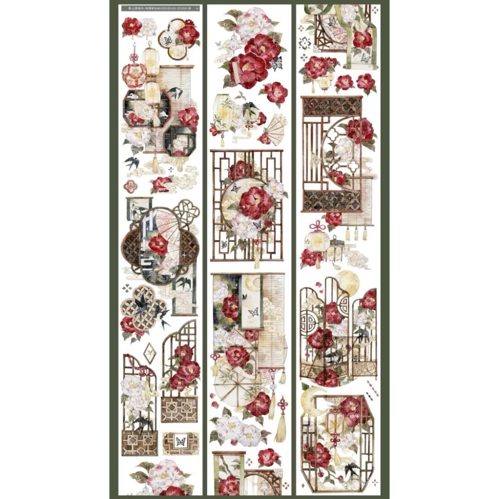 【分裝】刺猬家手帳工作室《夢浸迷途/浮窗蜜花/寒燈闌珊/蝕骨燼花/青紗卷軸/花藤燈燭/夢沉花鑰/山茶屏風》PET膠帶-規格圖4