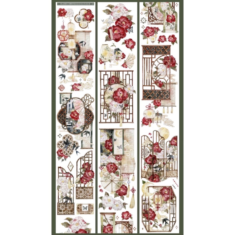 【分裝】刺猬家手帳工作室《瓊樓玉卷/寒燈闌珊/蝕骨燼花/青紗卷軸/花夢迷香/花藤燈燭/夢沉花鑰》PET膠帶-規格圖9