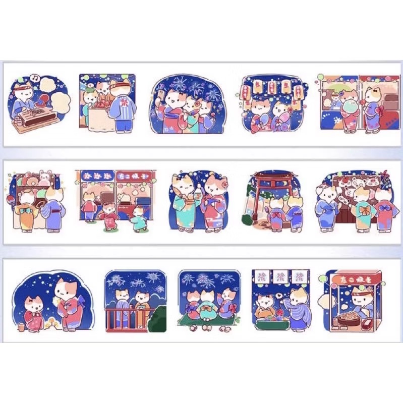 【分裝】元氣屋《京都貓咪/夏日祭貓咪/御宅貓咪/溫泉貓咪/賞櫻貓咪/貓咪節日日付》和紙 PET膠帶-規格圖2