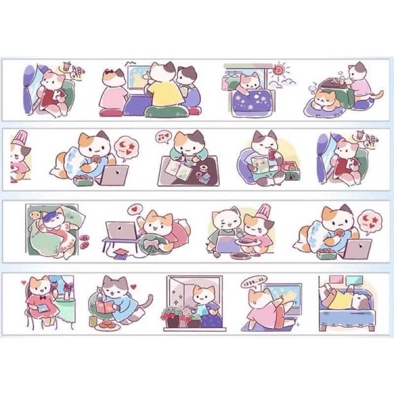 【分裝】元氣屋《京都貓咪/夏日祭貓咪/御宅貓咪/溫泉貓咪/賞櫻貓咪/貓咪節日日付》和紙 PET膠帶-規格圖2