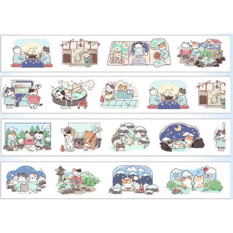 【分裝】元氣屋《京都貓咪/夏日祭貓咪/御宅貓咪/溫泉貓咪/賞櫻貓咪/貓咪節日日付》和紙 PET膠帶-規格圖2