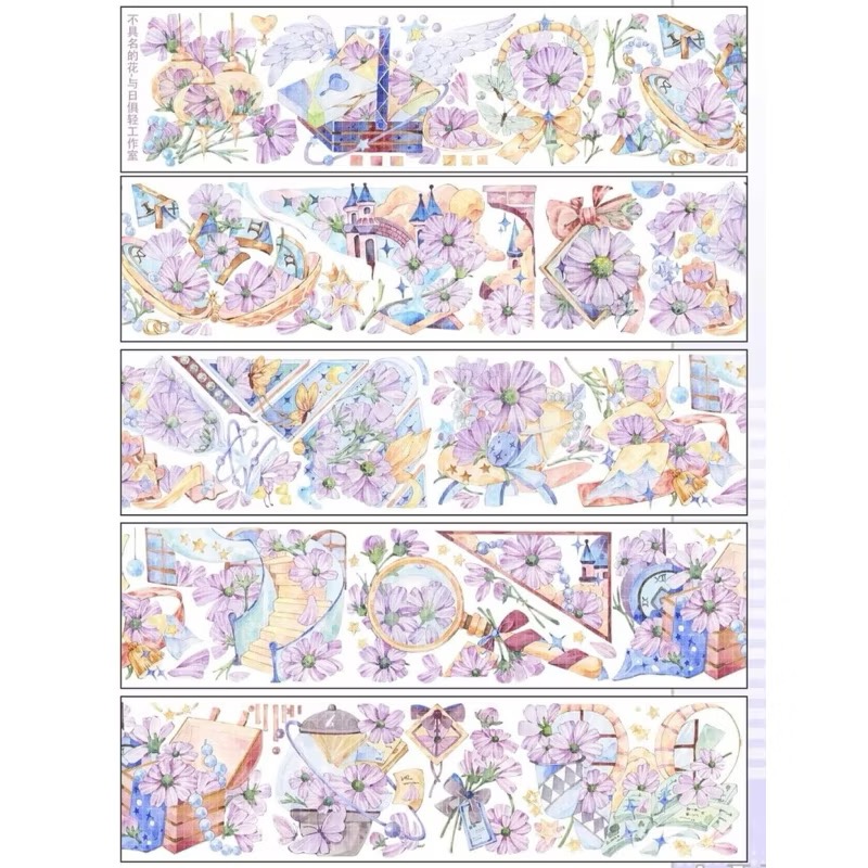 【分裝】與日俱輕工作室《不具名的花/白日夢藍/紫羅蘭來信/星薔/漫漫夏藍/霧夜玫瑰/初戀手札》PET膠帶-規格圖1