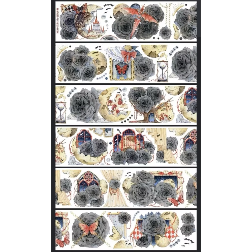 【分裝】與日俱輕工作室《不具名的花/白日夢藍/紫羅蘭來信/星薔/漫漫夏藍/霧夜玫瑰/初戀手札》PET膠帶-規格圖1